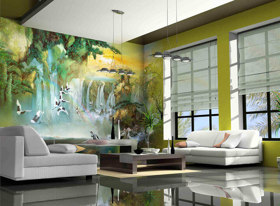 100 Mẫu vẽ tranh tường phòng khách đẹp ấn tượng giá rẻ