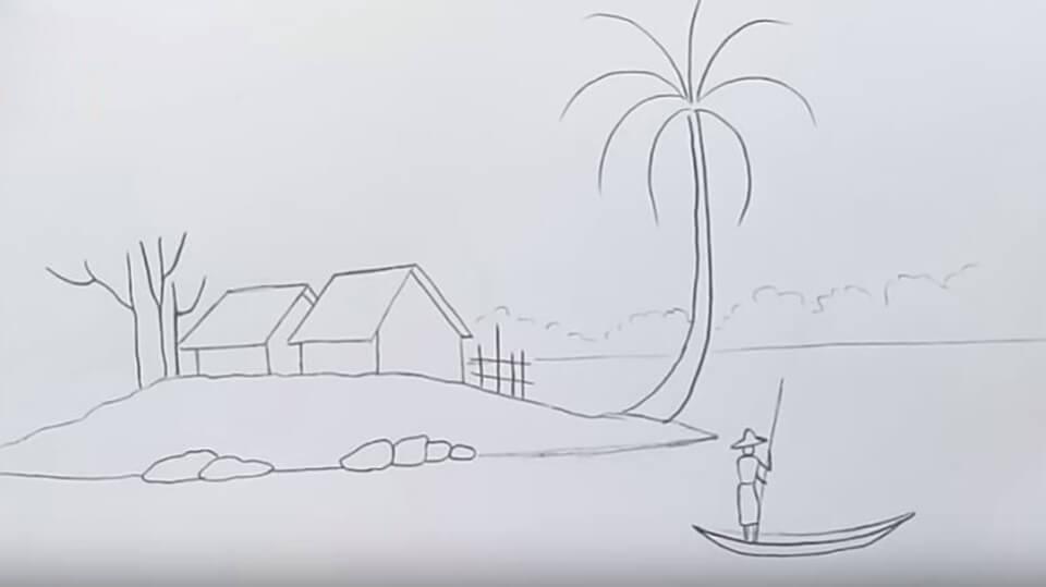 Hướng dẫn vẽ tranh phong cảnh bằng bút chì trong hình tròn  how to draw  easy scenery for beginer  YouTube