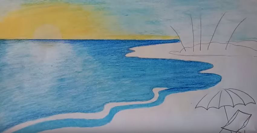 Vẽ tranh phong cảnh biển bằng MÀU SÁP cho người mới tập  how to draw sea  scenery for beginner  YouTube
