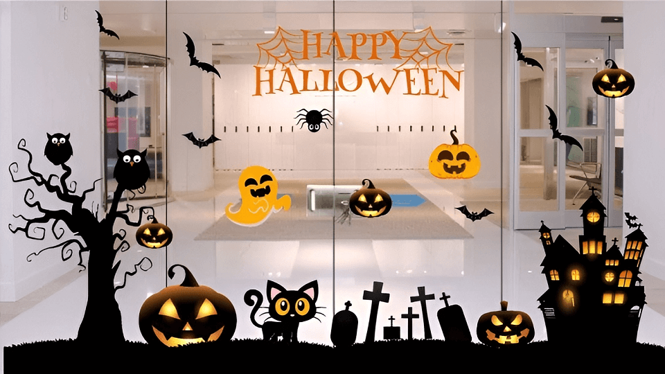 Deacl trang trí Halloween cửa kính