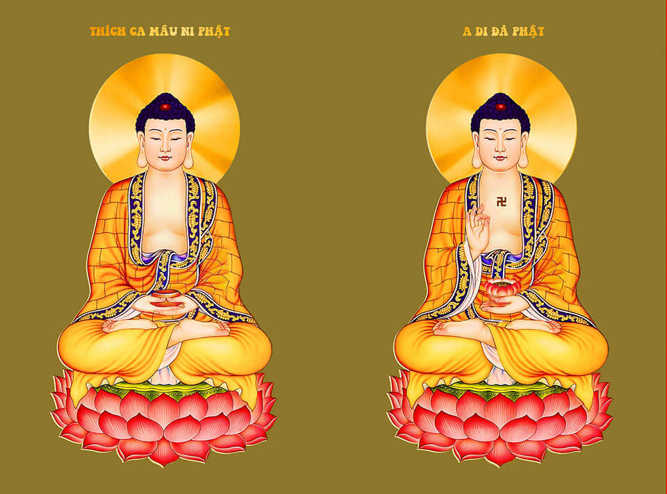 Das schönste Bild im Jahr 2022 von Shakyamuni Buddha und Amitabha Buddha