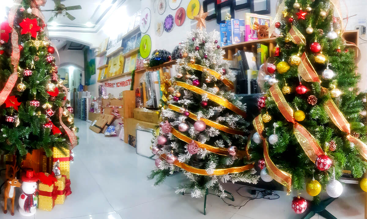 Trang trí Noel cho cửa hàng với cây thông là một ý tưởng tuyệt vời