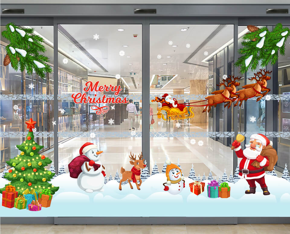 Trang trí Noel cho cửa hàng với decal dán kính và dán tường là một ý tưởng rất hay