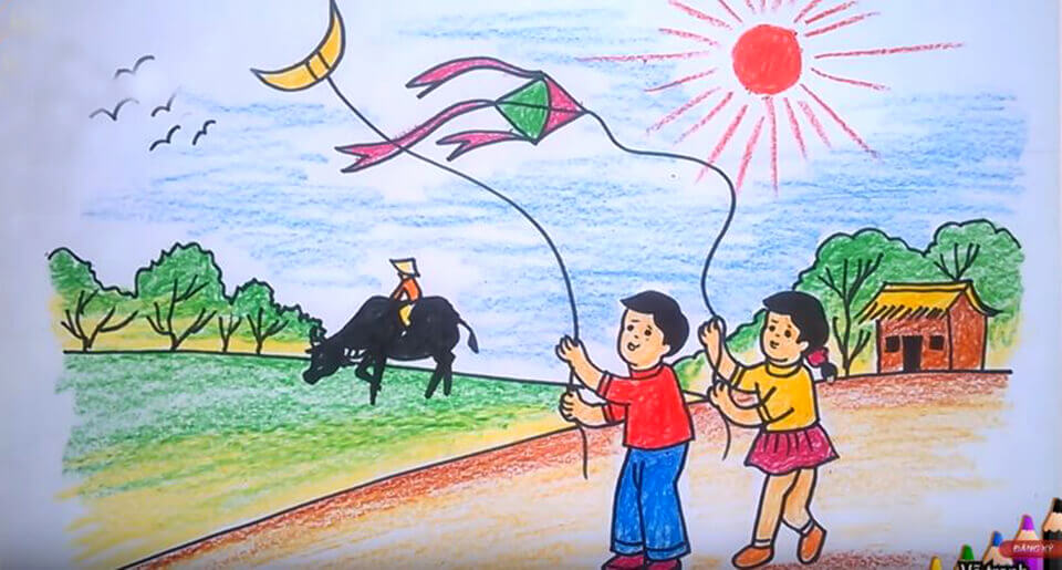 Dạy bé vẽ tranh phong cảnh quê hương  Kids ArtMusic Saigon